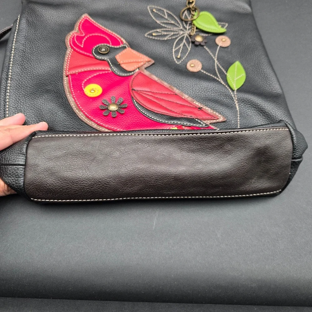 Chala Handbags Cardinal Bird Large Tote Black Vegan Leather Shoulder Bag